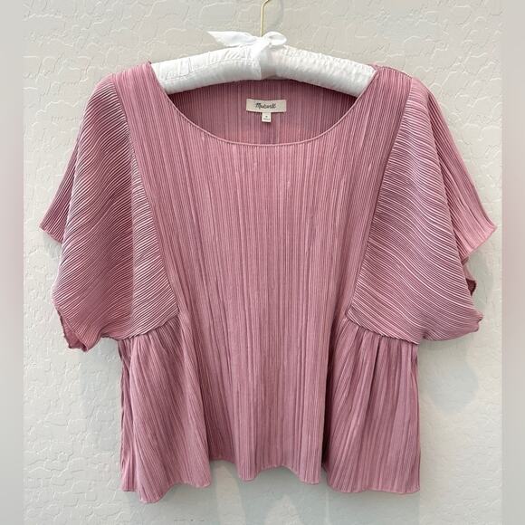MADEWELL | Textured & Thread Pink Pleated Blouse | Medium - Picture 1 of 8